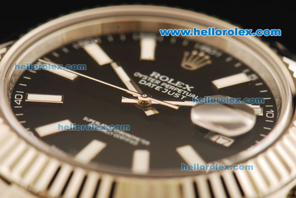Rolex Datejust II Rolex 3135 Automatic Movement Full Steel with Black Dial and White Stick Markers - Click Image to Close